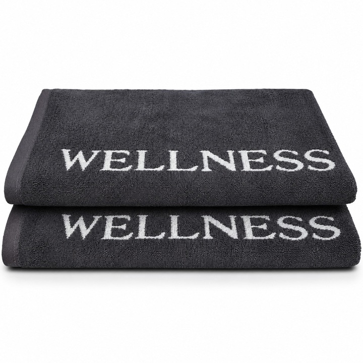 Set 2 prosoape Wellness Hotel Supplier, 90x180 cm, 100% bumbac, 500 GSM, gri/alb