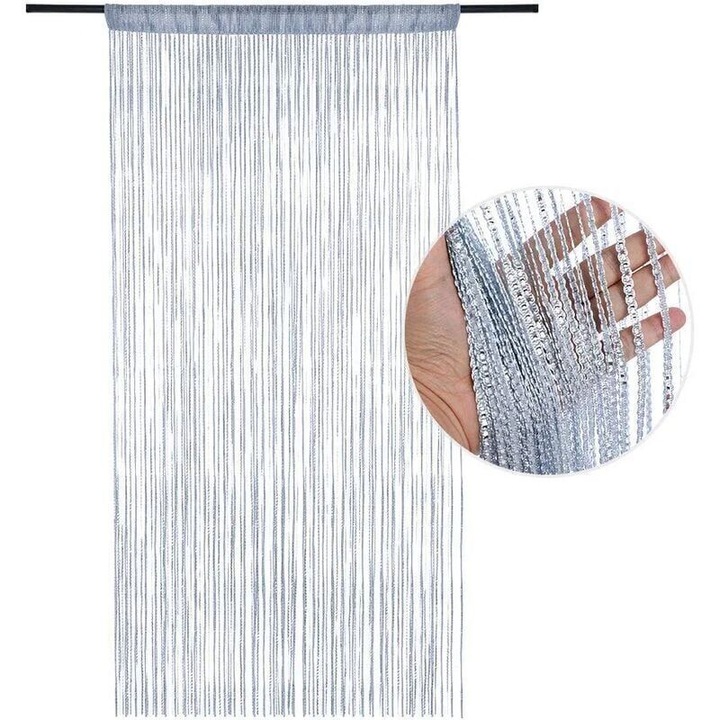 Perdea plasa insecte neagra cu paiete si franjuri, 90x210cm