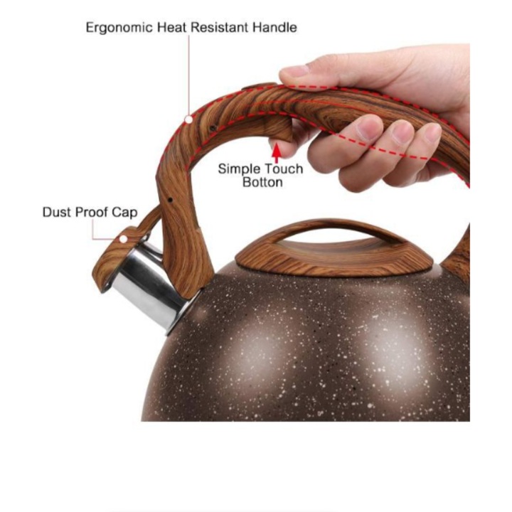 Fütyülős teáskanna, ergonomikus fogantyú, hőálló, rozsdamentes acél, 2.5L