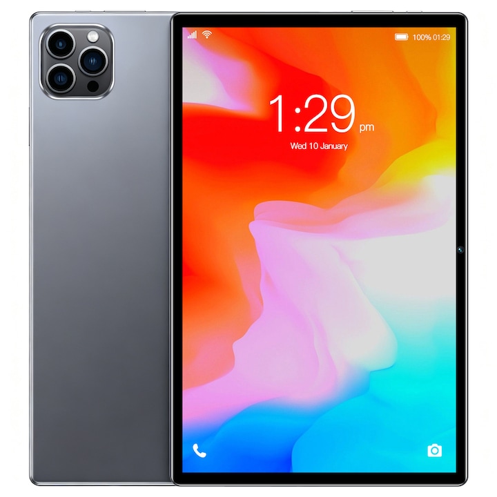 Tableta 10 inci, Android 13, ZZHAO, Cu SIM, 12GB RAM, 128GB ROM, 1280x800 IPS, Camera dubla, Baterie de 6000mAh, Gri