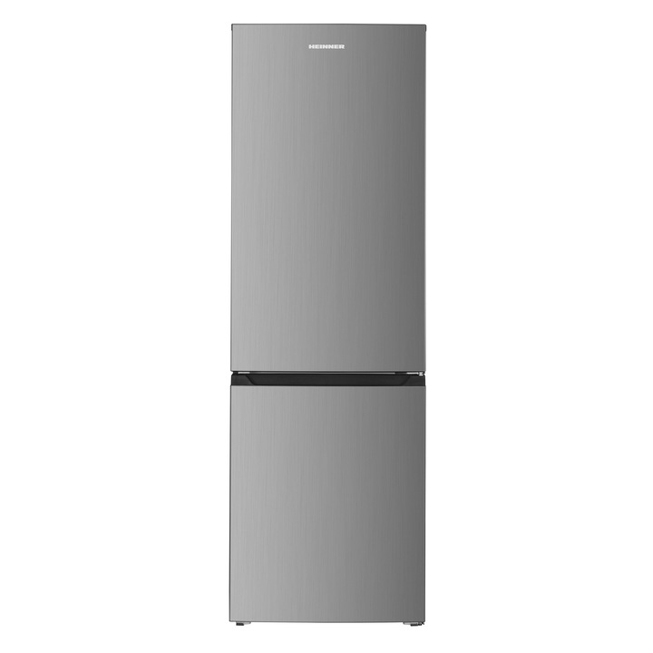 Heinner HC-HM315XE++ hűtőszekrény, 315 l, E energiaosztály, Elektronikus vezérlés állítható termosztáttal, LED világítás, 2 gyümölcs- és zöldségrekesz, Króm díszítések, Megfordítható ajtó, H 185.8 cm, Inox megjelenés