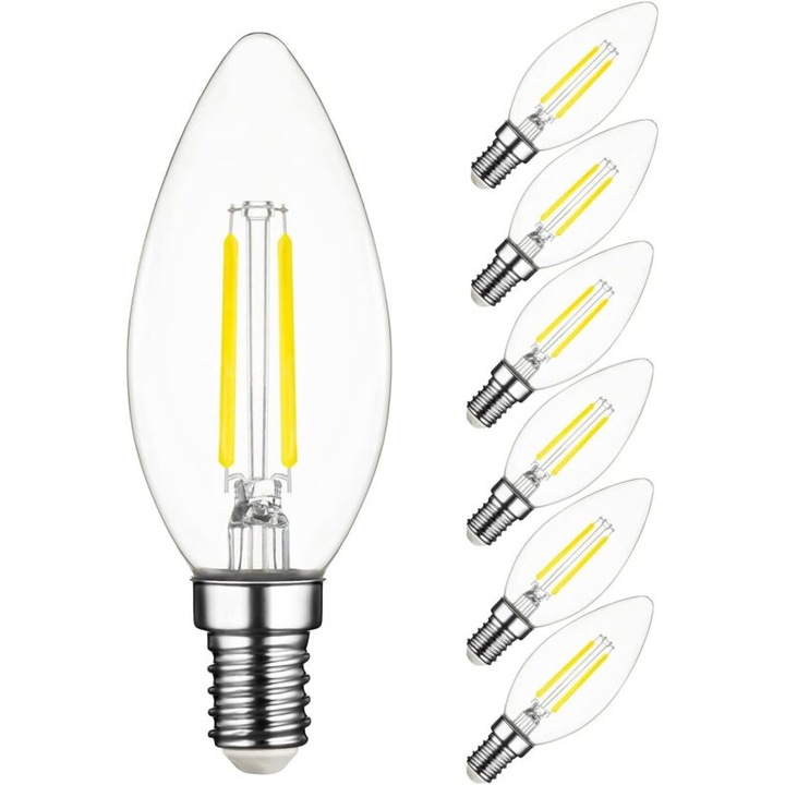 Bec LED filament 2W E14, hideg fehér, 6 db-os szett