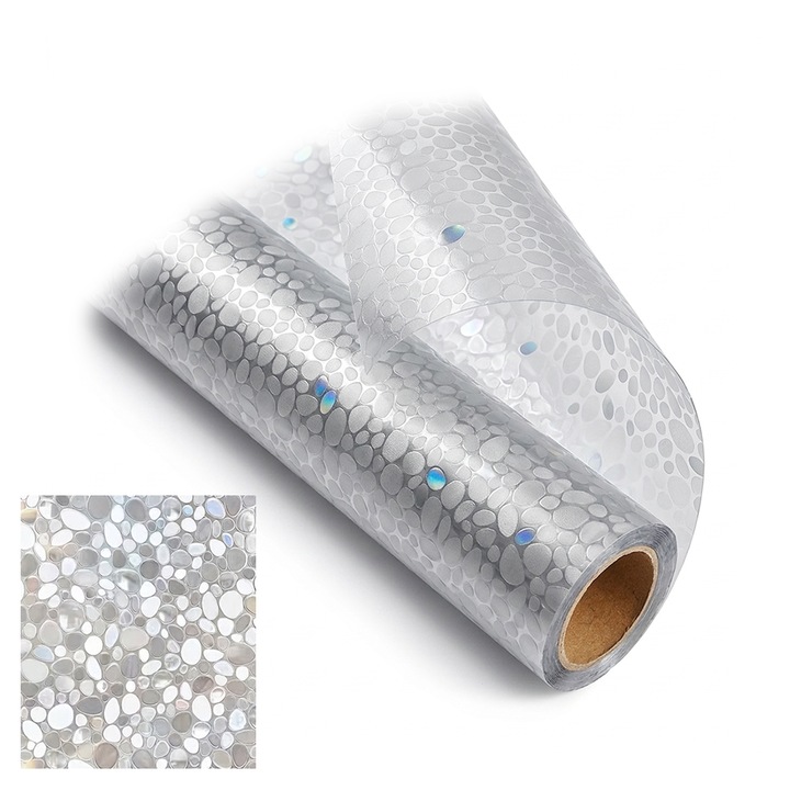 Folie de geamuri decorativa NEXTLY, textura 3D, reutilizabila, ajustabila, protectie raze UV, aplicare electrostatica, fara adeziv, rola 100x69cm, transparent