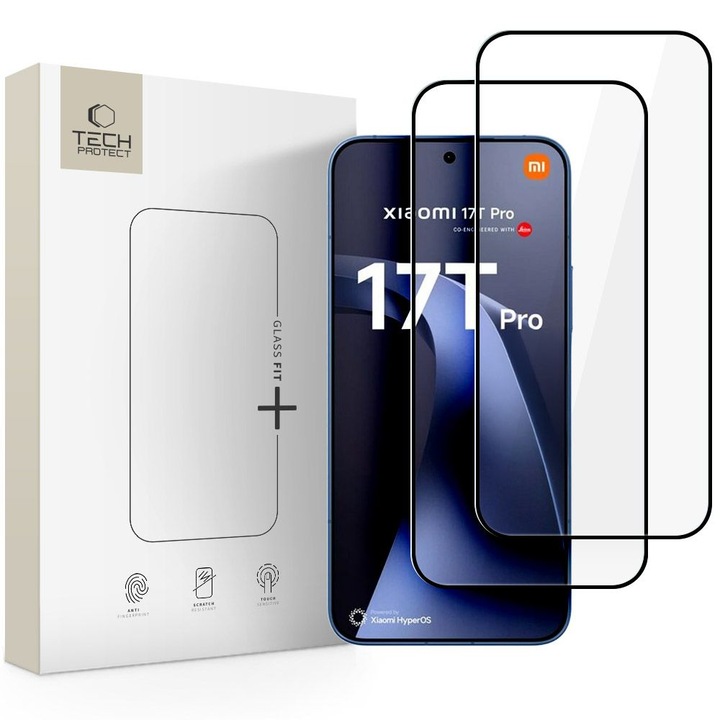 Set 2 folii sticla Tech-Protect Glass Fit Plus compatibile cu Xiaomi 17T Pro, Negru