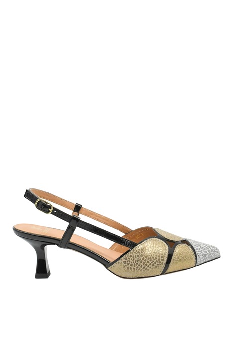 Pantofi decupati Kordel, cu toc kitten, negri din piele naturala cu detalii croco KOR3042, Negru