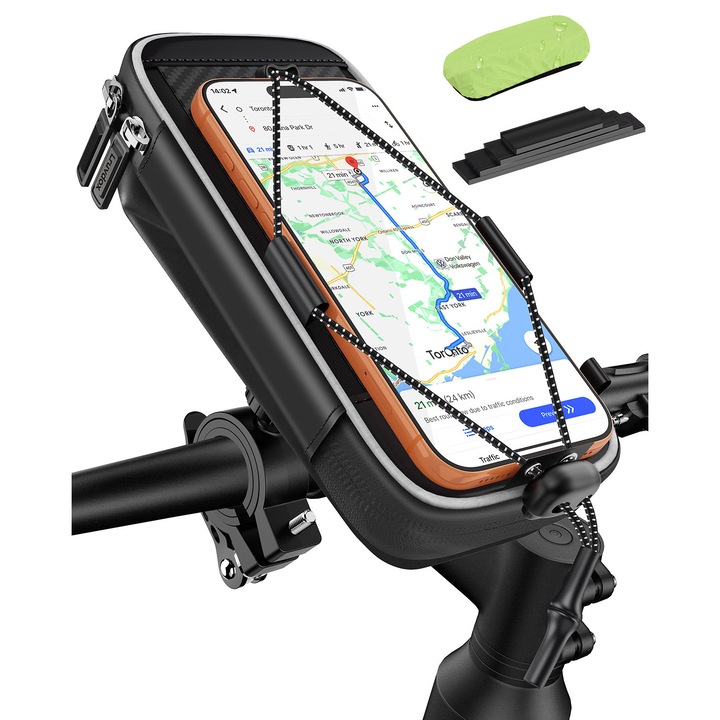 Geanta bicicleta cadru, BALITTA®, geanta pentru ghidon cu husa ploaie, suport telefon 5.5-7 inci, 360° rotativ, pentru MTB / sosea / E-bike