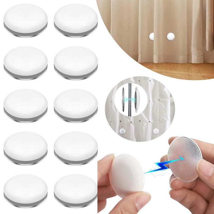 Set 10 greutati magnetice pentru perdea dus, inoxidabile, antiderapante, Usor de utilizat, atasare stabila si discreta, Poate fi folosit pentru a atasa perdele, fete de masa, magneti de frigider sau table negre