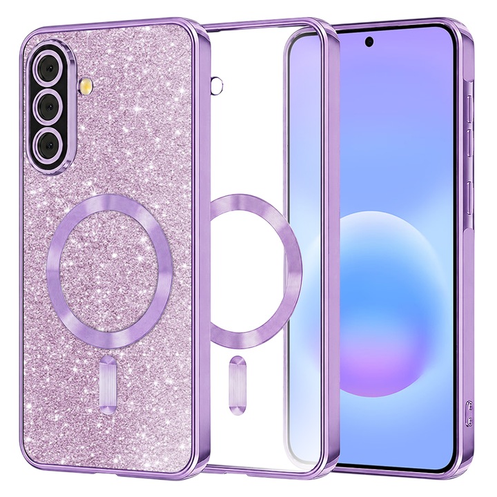 Husa pentru Samsung Galaxy A57 5G DaDen® MagSafe Luxury Glitter, Protectie camera, Incarcare wireless, Ultra Protectie, Mov deschis