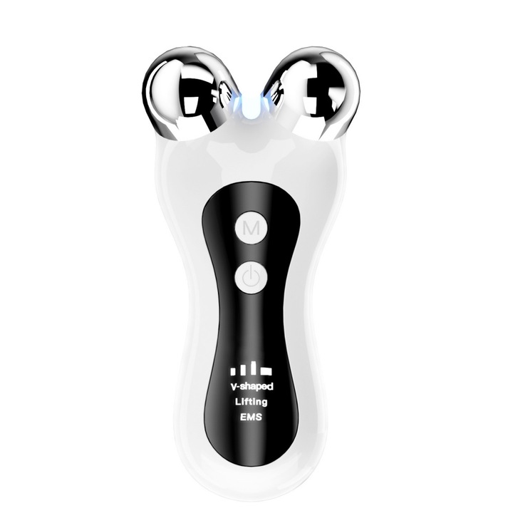 Aparat electric pentru ingrijirea tenului, trei moduri de terapie cu lumina, masaj prin vibratii, penetrare prin impulsuri EMS, 400 mAh, 40 × 65 × 40 mm, alb