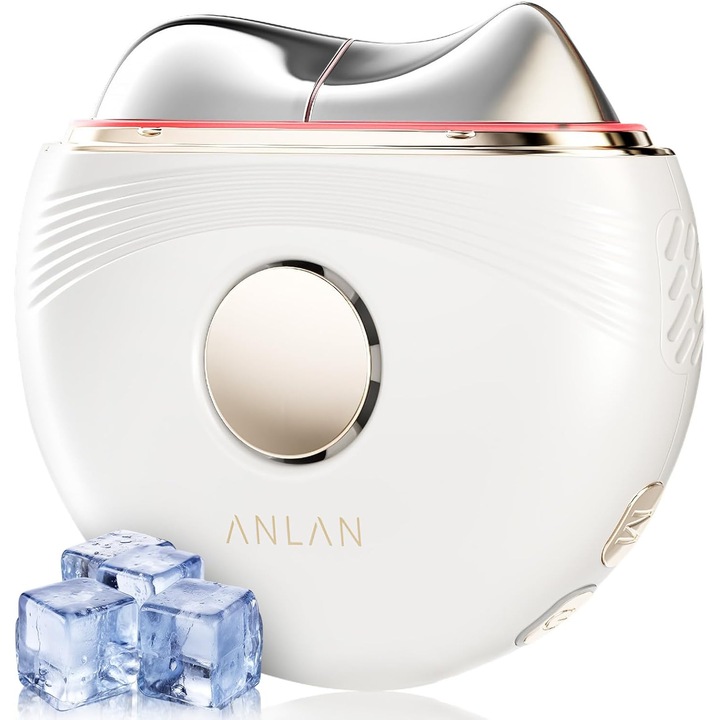 Aparat facial EMS Gua Sha ANLAN, masaj cald/rece, lumina LED, anti-rid, lifting facial, 3 niveluri intensitate