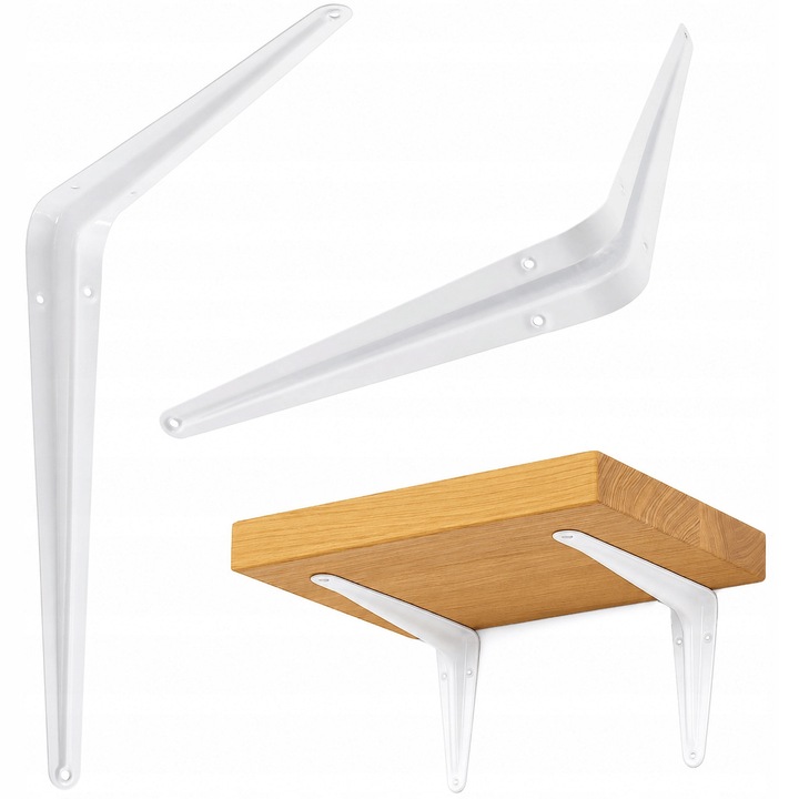 Suport raft CROWNMAN alb, consola metalica pentru polita 29 x 24.5 cm, suport perete pentru rafturi, etajere, dulapuri, blat, garaj, camara, atelier si organizare casa