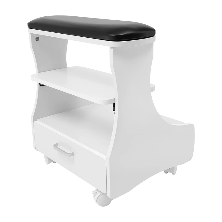 Lábfürdő zsámoly kerekekkel, pedikűr és masszázs tartóval, MDF, 20 kg teherbírás, tároló fiók, otthoni spa-hoz, fehér