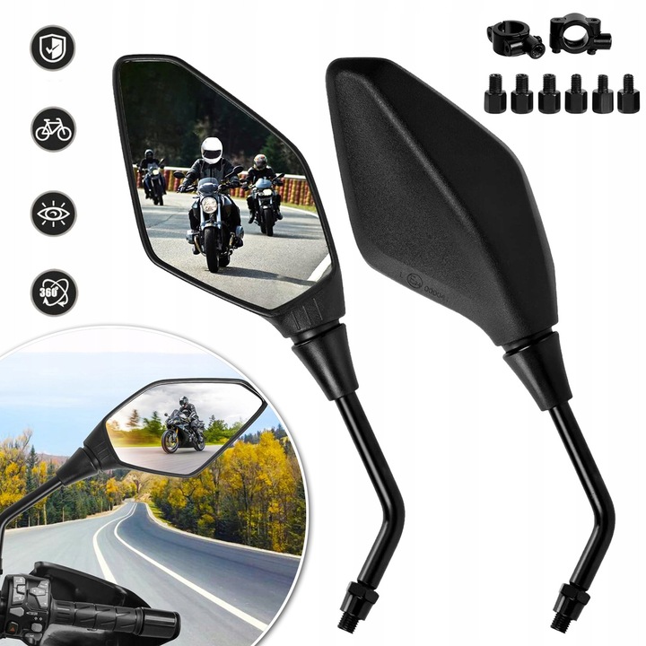 Set Oglinzi Pentru Motocicleta, Cleme Ghidon 22mm, Oglinzi Universale Pentru Motocicleta Cu Suruburi Filetate M8 M10 Suplimentare Pentru Atv/Scuter/Cruiser/Bicicleta