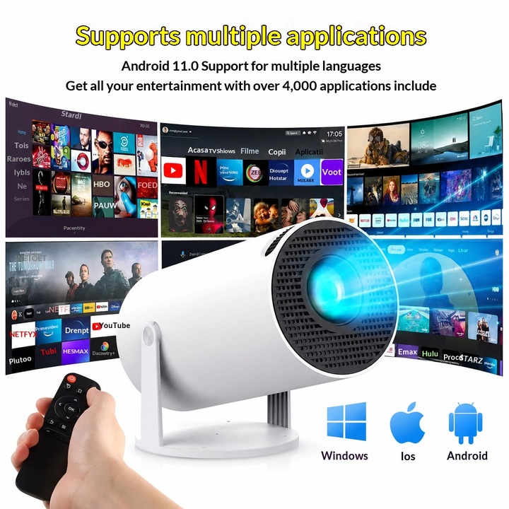 Videoproiector portabil Xiaomi Smart Projector L1 Pro, 1080p Full HD, Android TV, 400 LED Lumens, Autofocus, Auto Keystone, WiFi, Bluetooth, Dolby Audio 2x5W, Grey&Black