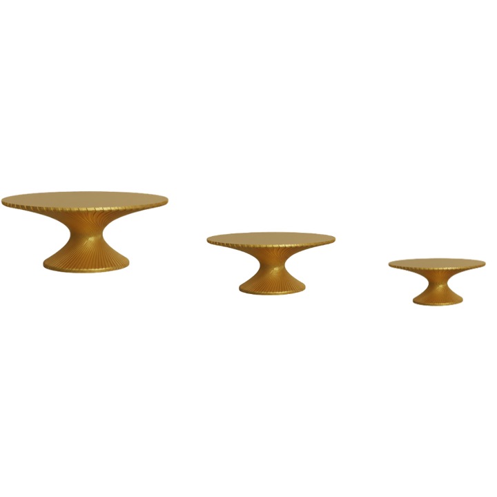 Prémium 3 darabos süteménytartó szett, tortaállvány típusú, modern spirális design, 170 x 67 mm, 200 x 79, 230 x 91 mm - arany