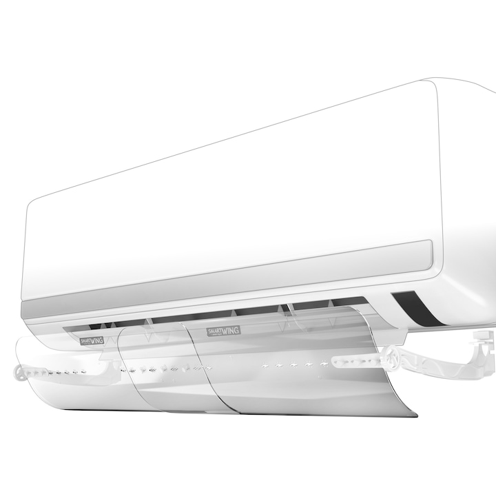 Deflector pentru aer conditionat de perete Smart Wing Plus, latime 60-110 cm, 2 panouri reglabile transparente, rotatie 360°