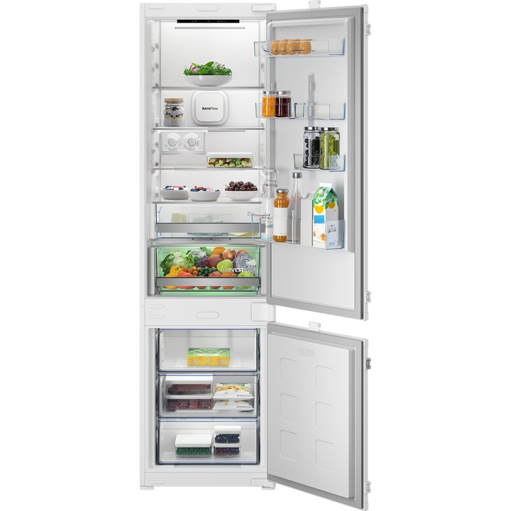 Вграден хладилник с фризер Beko B7BCNA325HS1, No Frost, 300 л, Клас D, LED осветление, Аларма за отворена врата, Цвят Zinc Metal