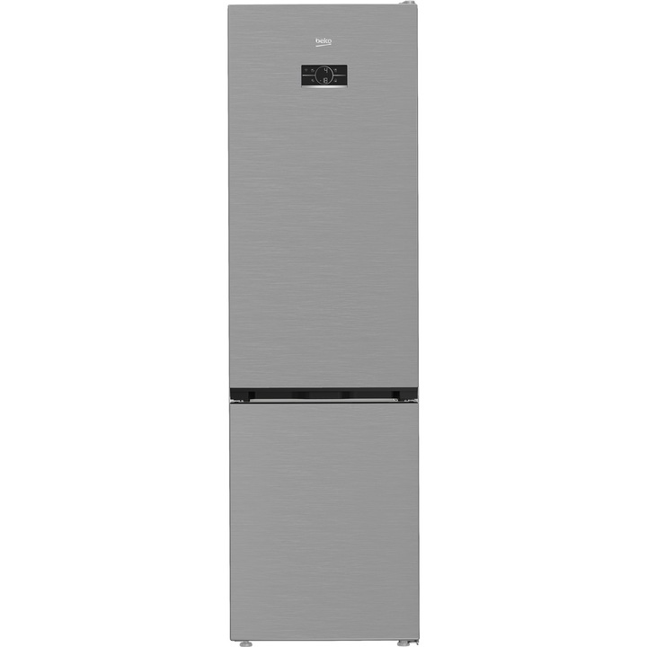 Combina frigorifica Beko B3RCNA415HXB1, No Frost, 415 l, Clasa D, Iluminare LED, Usa reversibila, Vacation Mode, Metal Look