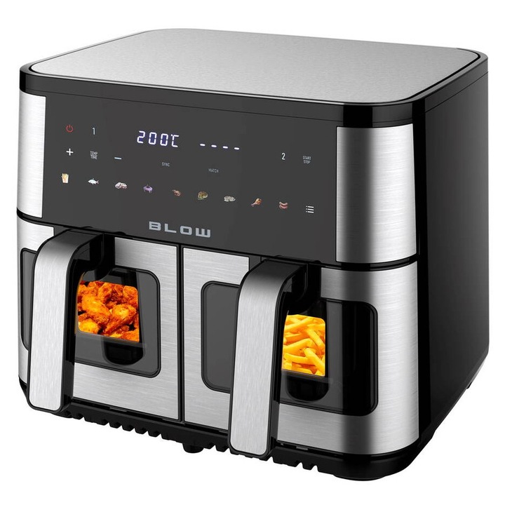 Двоен фритюрник с горещ въздух BLOW, капацитет 9L, мощност 2500W, черен/инокс