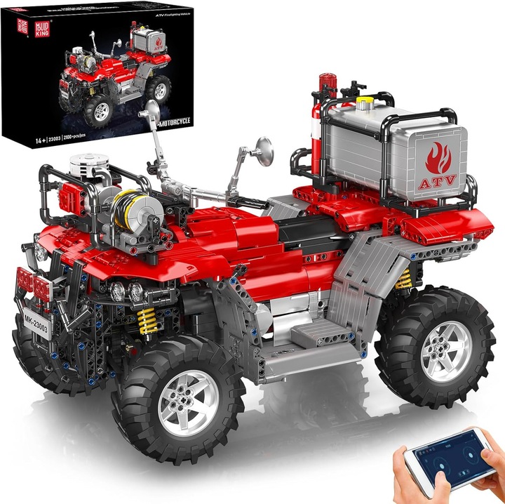 Set de Constructie Pentru Masini de Pompieri Mould King, Peste 2100 de Piese RC/APP Controlate cu Blocuri de Constructie Pentru Vehicule All-Terrain Care Functioneaza cu Model de Echipament