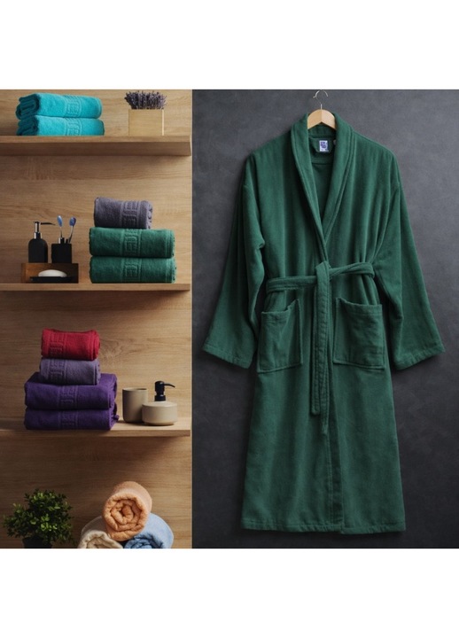 Velúr fürdőköpeny, 100% pamut, XL/XXL méret, Lenjerii Deosebite, Zöld