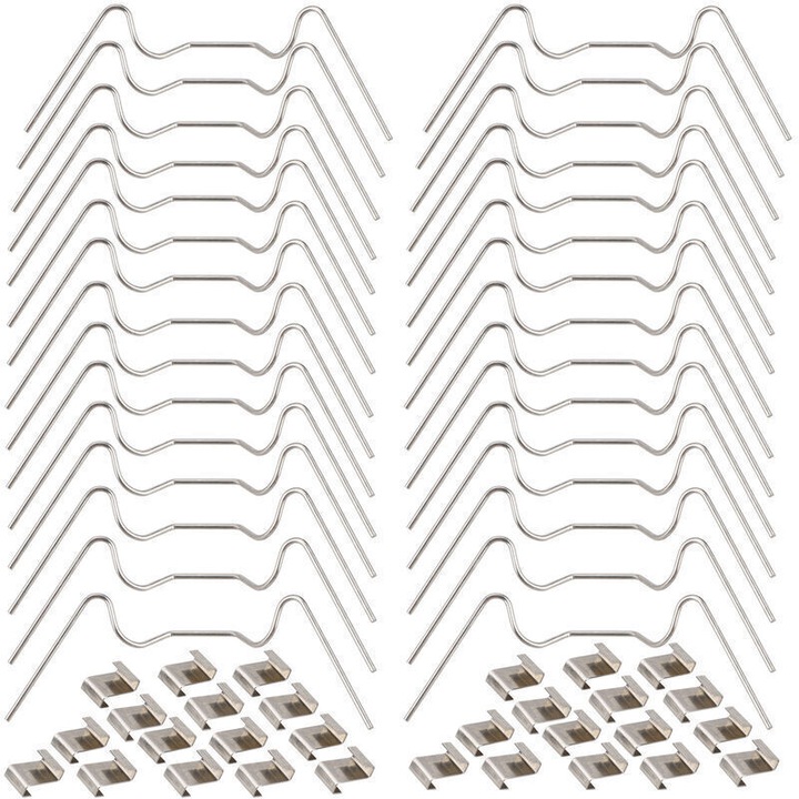 Set 60 cleme inox pentru sere, fixare sticla si policarbonat, 7.7x3cm si 1.2x0.9cm