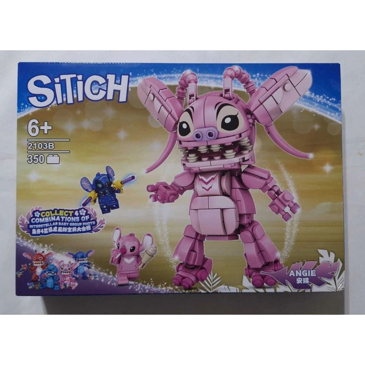 Set construcție figură roz, ANGIE, 350 piese, 6+