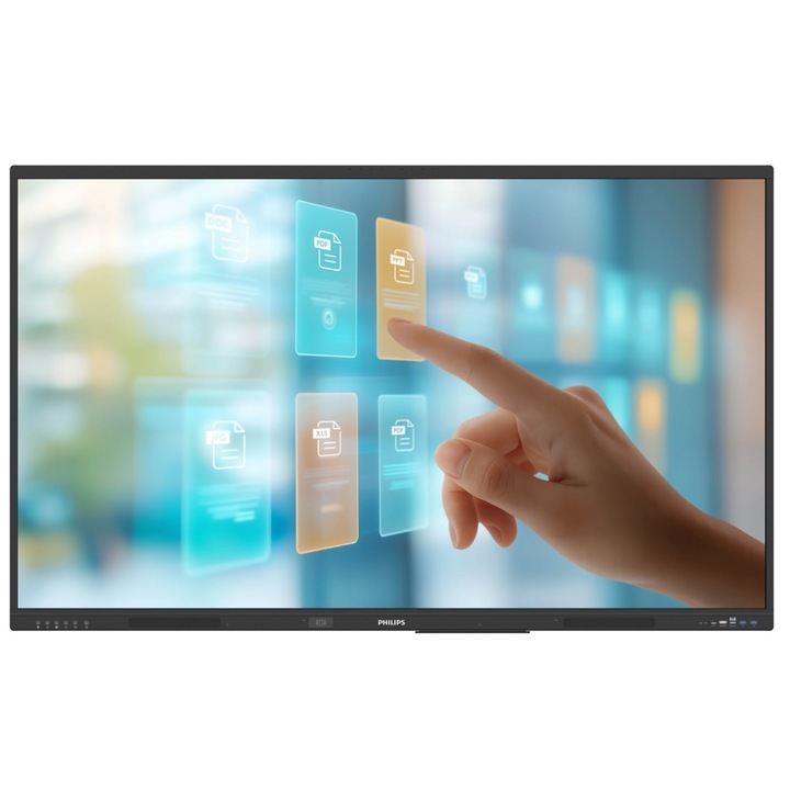 Philips E-Line 65" 65BDL4252E interaktív tábla, UHD 3840x2160, 50 pont, 400 cd/m2, 8ms, 2x20 W hangszórók, 8GB RAM, 128GB Flash, Wi-Fi, Bluetooth, Android 14