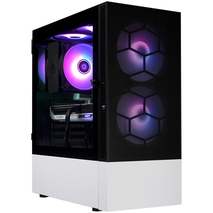 Sistem Desktop PC Gaming A+ cu procesor AMD Ryzen™ 5 8400F pana la 4.7GHz, 32GB DDR5, 1TB SSD, GIGABYTE Radeon™ RX 9060 XT GAMING OC ICE 16GB, No OS, Black/White