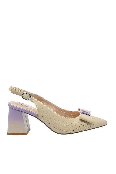 Pantofi decupati eleganti Anna Viotti din piele naturala, camel cu detalii lavanda GOR1066, Camel Beige