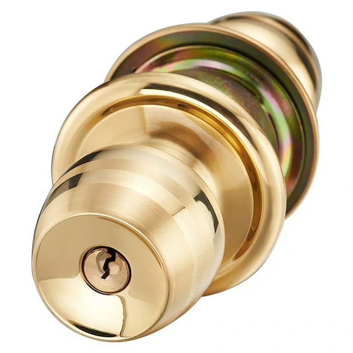 Maner de intrare - Maner de usa cu incuietoare si cheie - Finisaj alama lustruita - Kit complet, distanta centrala de 60 mm