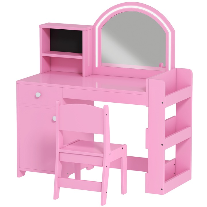 Set Masuta de Machiaj pentru Copii, AIYAPLAY, MDF, Acril, 88.6 x 38.8 x 96.9 cm, Roz