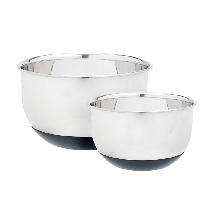 Set Boluri Bucatarie Din Inox, HowHomely, Set De Doua Boluri Din Otel Inoxidabil Cu Finisaj Mat Si Baza Din Silicon Antiderapanta, Structura Stabila Pentru Amestecat Ingrediente Sau Framantat Aluat, Ideale Pentru Salate Si Gustari, Argintiu