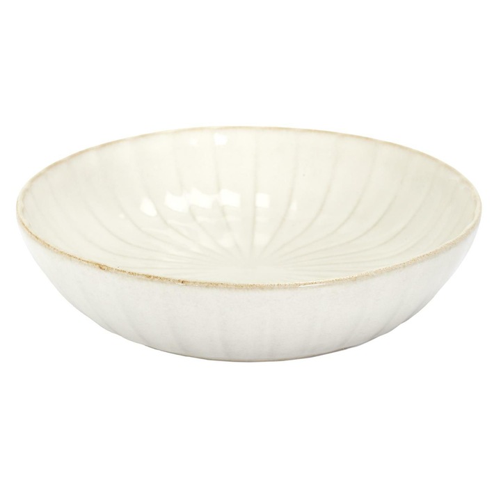 Mélytányér, HowHomely, Eden, Kiváló Minőségű Kerámiából, Finom Sugárzó Csíkokkal, Elegáns és Modern, Természet Ihlette Design, Ideális Levesekhez, Salátákhoz vagy Tésztákhoz, Átmérő 20 cm, Krém