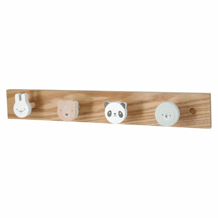 Cuier De Perete Pentru Copii, HowHomely, Din MDF Cu Finisaj Neted Si Patru Agatatori Practice, Decorat Cu Motive Adorabile Cu Animalute, Ideal Pentru Organizarea Hainelor Sau Ghiozdanului, Design Scandinav Prietenos, Dimensiuni Compacte, Natur