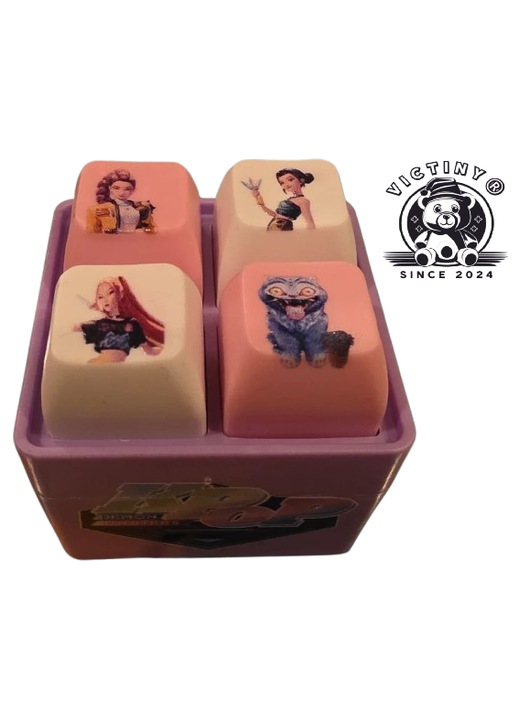 Интерактивна играчка ключодържател VICTINY® за деца, кафява мини антистрес клавиатура с любими анимации, 4 клавиша със звуци и светлини