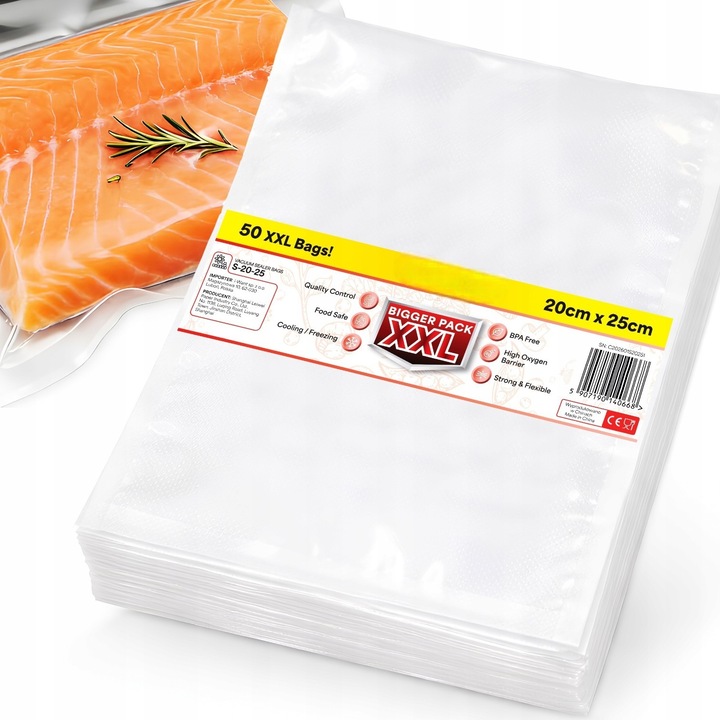Pungi vidat gofrate NewEvo, pentru aparat de vidat alimente, 50 bucati, 20 cm x 25 cm, reutilizabile, rezistente, sous vide, lavabile in masina de spalat, fara BPA, transparent