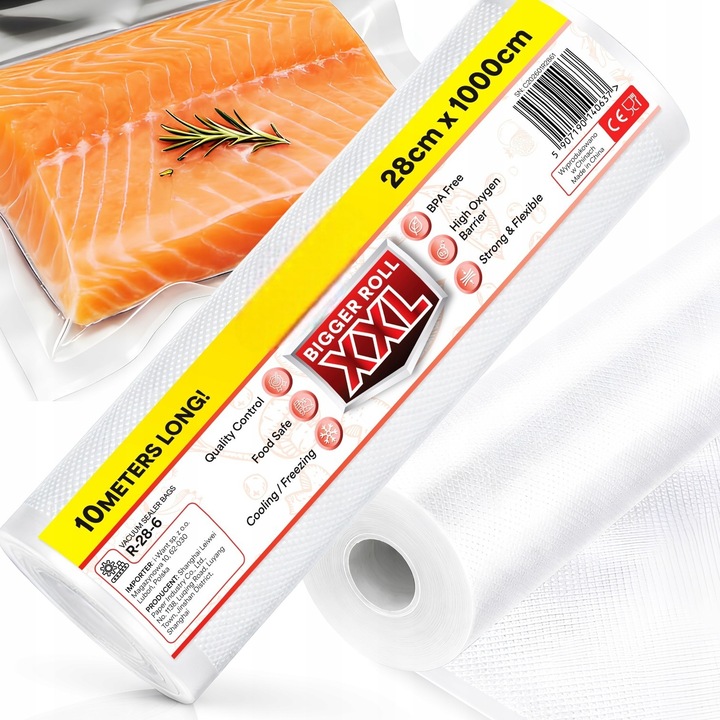 Pungi vidat gofrate NewEvo, pentru aparat de vidat alimente, 1 rola, 28cm x 10m, reutilizabile, rezistente, sous vide, lavabile in masina de spalat, fara BPA, transparent