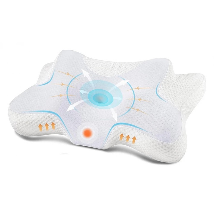 Perna De Dormit, ORTOSAN®, Perna Ortopedica Cervicala, Din Spuma Cu Memorie, Husa Lyocell Detasabila Cu Ventilatie, Suport Pentru Gat Si Umeri, Fermitate Normala-Usor Moale, Perna De Dormit Pentru Toate Pozitiile De Dormit, Design Ergonomic, Alb/Gri
