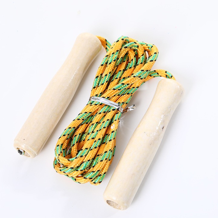 Coarda de sarit, lemn si cauciuc, 2.5m, galben si albastru, set 2 bucati
