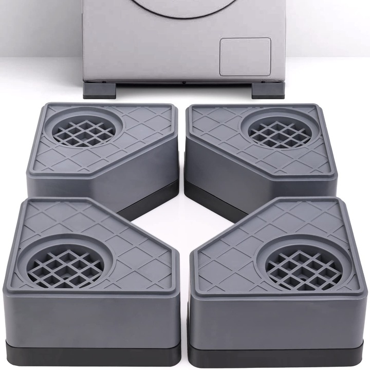 Set 4 picioruse antiderapante si antivibratii pentru masini de spalat, cauciuc, 9x9x4.5cm