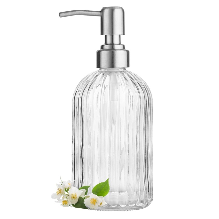 Átlátszó üveg szappanadagoló 530ml, 304 rozsdamentes acél pumpa
