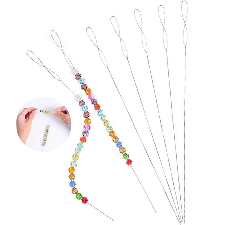Set 10 ace pentru margelit, otel inoxidabil, ochi mare, 13cm, 0.4mm