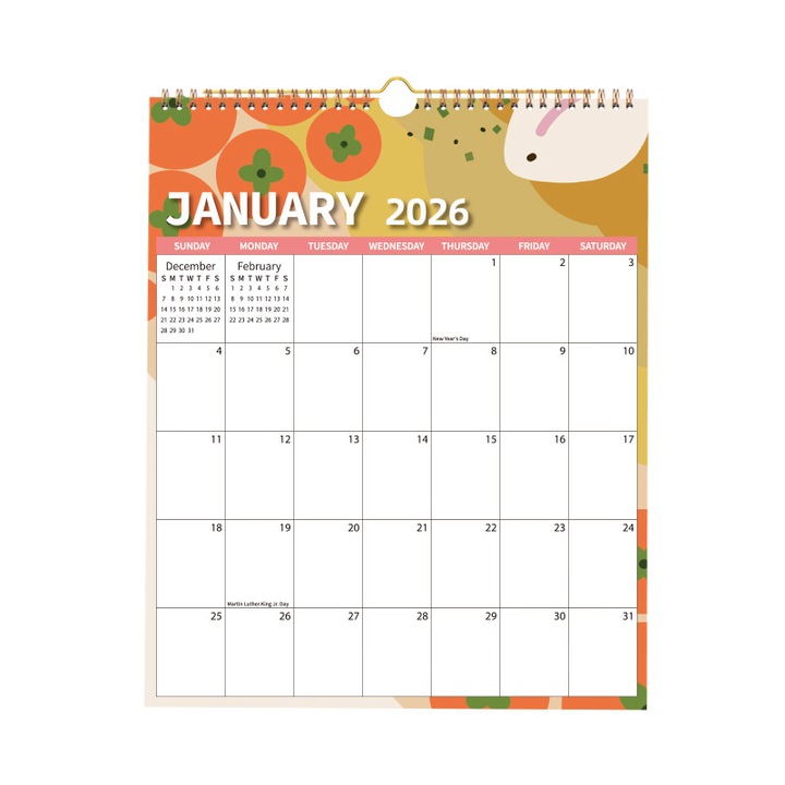 Calendar de perete 2026, planificator saptamanal, blocuri goale, reciclabil, 29.5x37cm