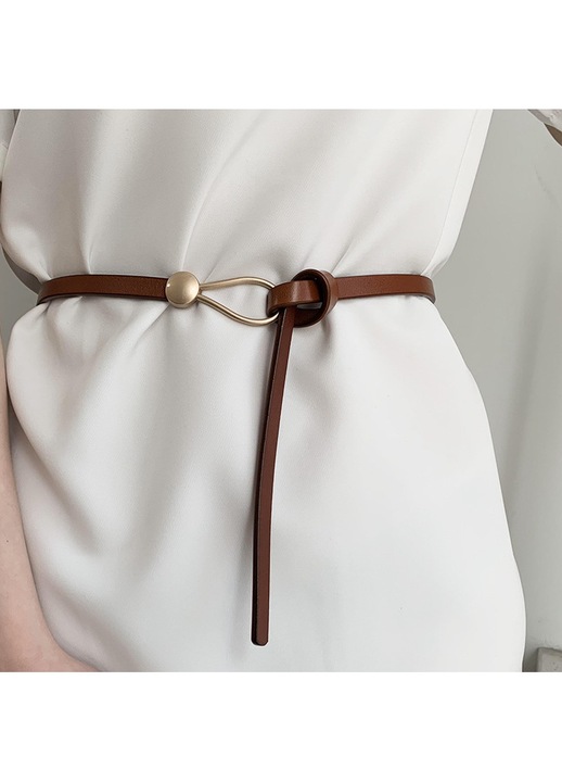 Curea din piele pentru femei, talie subtire, catarama nodata la moda, piele de vaca, catarama din aliaj, curea pentru costum, rochie, palton