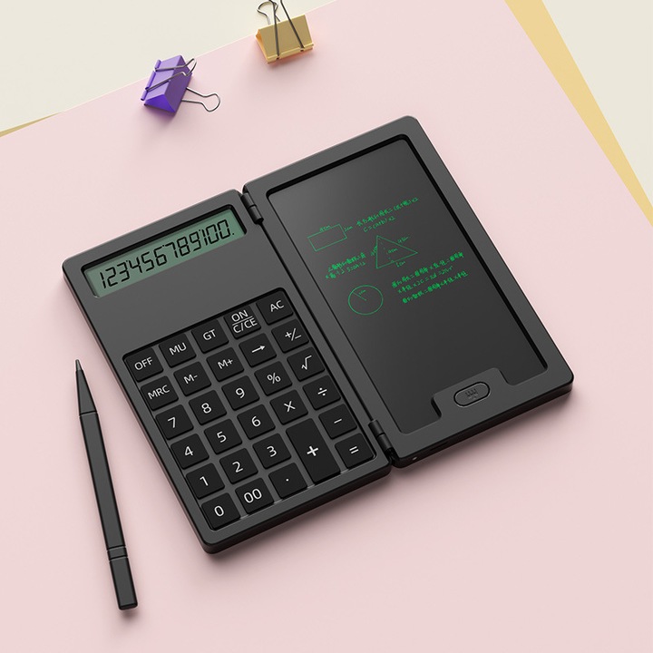 Научен калкулатор с 5-инчов LCD таблет за писане, сгъваем, черен, 12 цифри