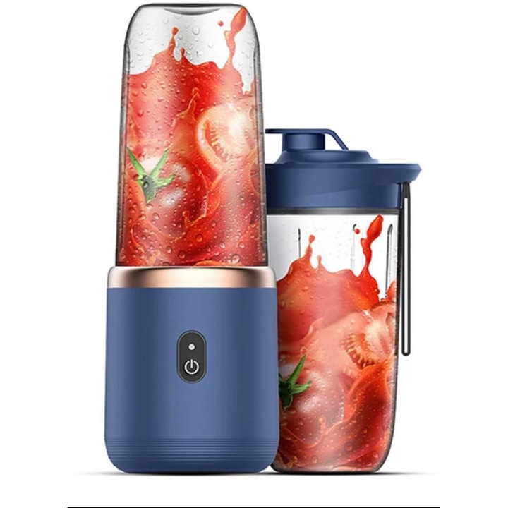 Mini hordozható turmixgép, 385ml, inox, USB, kék