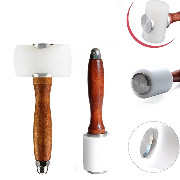 Set 2 ciocane pentru piele, maner lemn, cap nylon, 210mm si 195mm