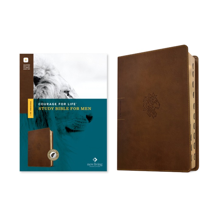 NLT Courage for Life Study Bible for Men Leatherlike, Rustic Brown Lion, Indexed, Filament Enabled, Tyndale
