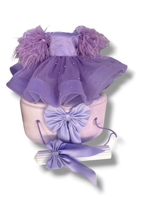 Pachet Tinuta Raisa cu pene Mov Lila 6-9M, Trusou buretat Mov Lila, Lumanare Canelata